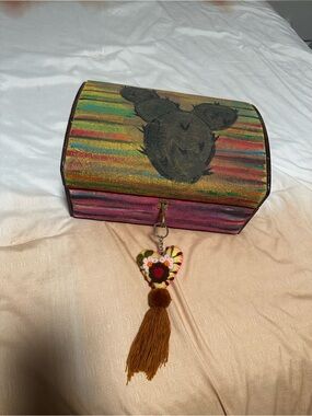 Hand-Painted Striped Jewelry Box with Cactus Motif